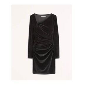 Long Sleeve Asymmetrical Velvet Mini Dress